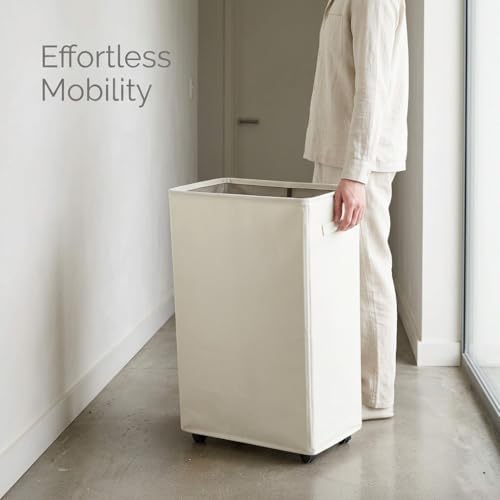 Slim Laundry Hamper with Wheels, 52L Skinny Hamper, 22" Beige
