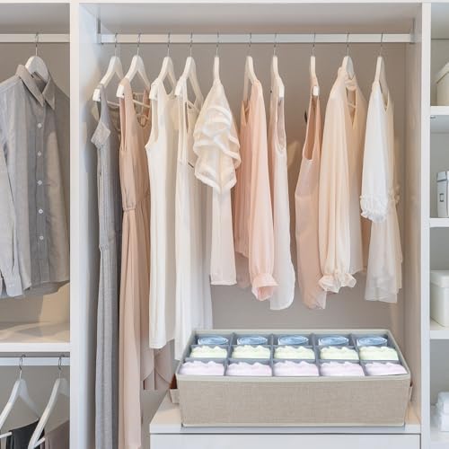 Lukeline Belt Organizer for Closet, Tie Storage Organizer Bins with 15 Compartments Drawer Organizer, Linen Closet Organizers Storage Box for Socks, Bras, Briefs, Ties, Belts