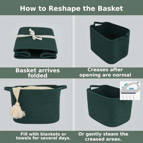 XUANGUO Woven Cotton Rope Storage Basket13x10x9 inch Forest Green