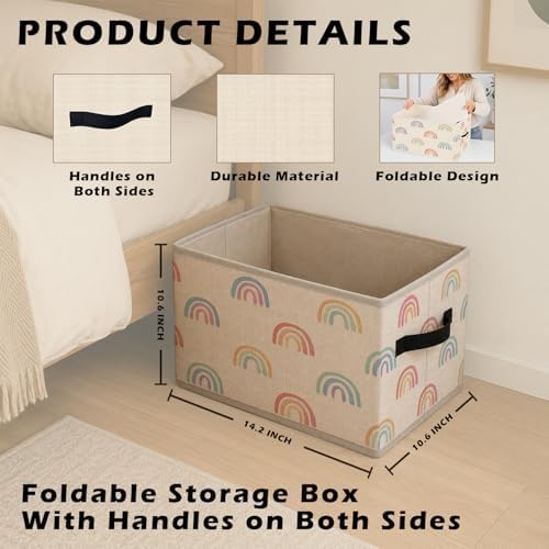 Rainbow Nursery Storage Basket Bin for Organizing Closet Shelves, Boho Colorful Organizers and Storage with Handles for Kids Girls Room Nursery Bedroom Bathroom Playroom Clothes Toys Books