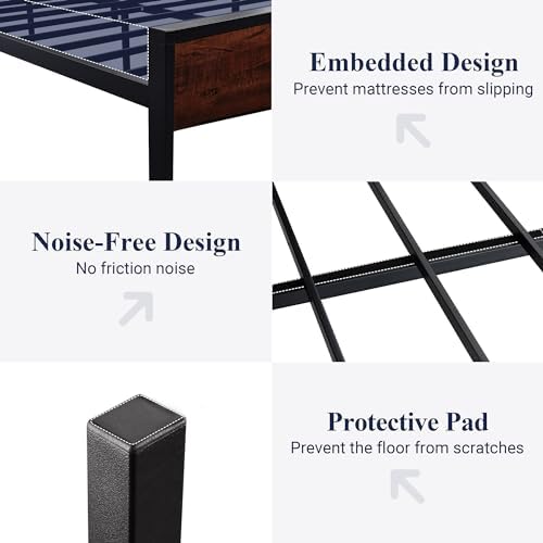 Allewie King Size Bed Frame, Heavy Duty 12 Metal Slats Support, Mahogany