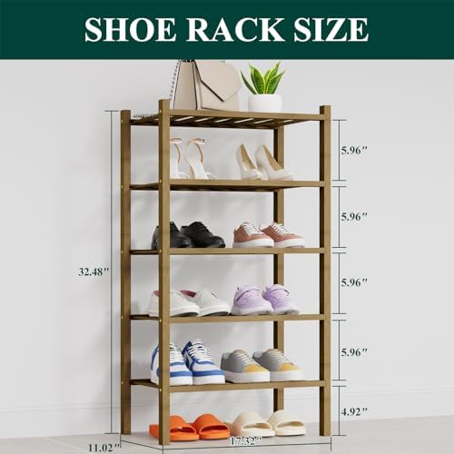 Smiry Bamboo Shoe Rack, 8 Vertical Slats, 5 Tier - 17.3" Wide, Walnut