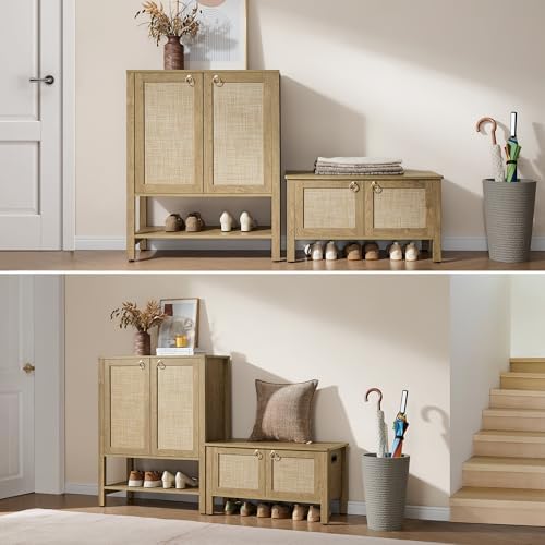 SICOTAS Rattan Shoe Cabinet with Storage, 5 Tier, 3 Pieces