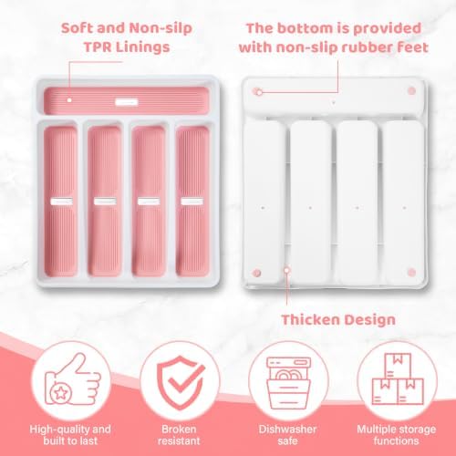 5-Compartment Silverware Organizer Tray with Icons for Kitchen Drawer