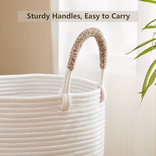 80L Extra Large Hamper Laundry Basket Tall Woven Clothes Hamper | Cotton Rope Blanket Basket in Living Room Bathroom Bedroom Brown 16"D x 22"H