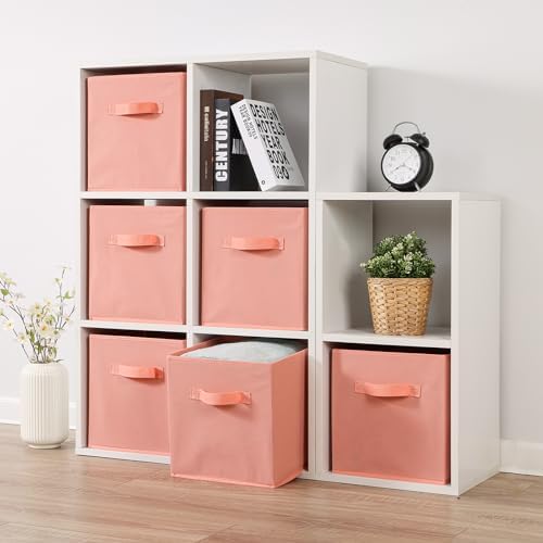 Stero 13x13x13 Inch Fabric Storage Bins 6 Pack Fun Colored Durable Storage Cubes with Handles Foldable Cube Baskets for Home, Kids Room, Closet and Toys Organization Peachpuff