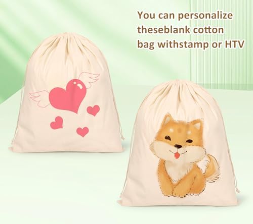 Hopttreely Reusable Cotton Drawstring Bags, Set of 8 Mixed Sizes (S,M,L,XL), Produce Bags for Bulk Food Storage