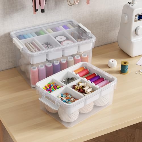 40Qt Stackable Storage Bins with Lids Trays Craft Box Organizers, 2Pack,WH