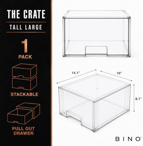 BINO | Stackable Storage Drawers, Tall Large - Clear | THE CRATE COLLECTION | Storage Bins With Drawers | Bathroom Organizers | Under Sink Organizer | Vanity Cabinet Home Organization