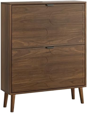 Shoe Cabinet Storage for Entryway with 2 Flip Drawers, Narrow Shoe Cabinet with Black Handles for Entryway, Hidden Slim Shoe Organizer Rack, 31.5" w x 9.45" D x 39" H