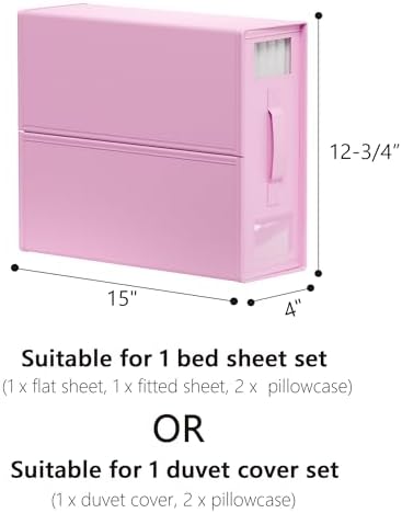 SUOCO SheetCube Bed Sheet Organizers and Storage 6 Pack, Foldable Linen Closet Organizer with Window and Label, Bedding Folder Storage Box Container for Blanket, Duvet Cover Set, Bed Sheet Set - Pink