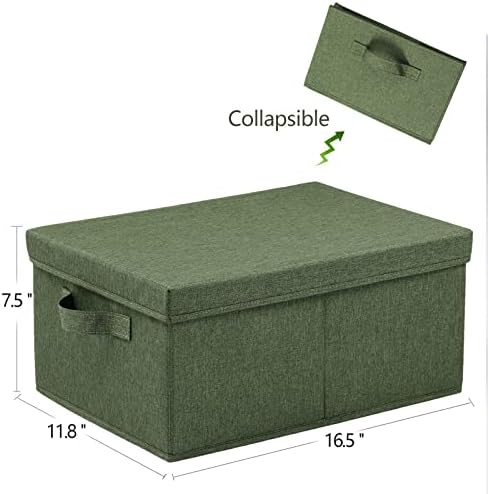 HOONEX Storage Bins with Lids for Organizing, Pack of 2, Storage Boxes with 2 Carrying Handles and Sturdy Heavy Cardboard, 16.5" L x 11.8" W x 7.5" H for Shoes, Books, Clothes, Olive