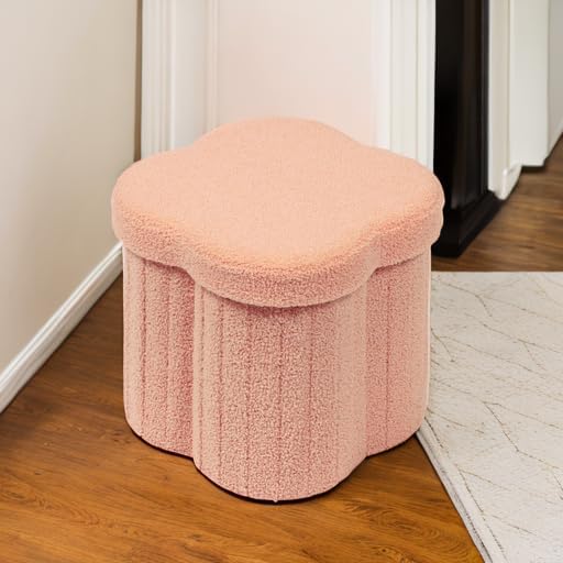 B FSOBEIIALEO Storage Ottoman Cube, Flowers Shaped Ottomans with Storage Foot Stool Footrest for Lving Room, Boucle Ottoman Seat for Dorm Room,Faux Teddy Fur, Orange 12.6"x12.6"x12.6"