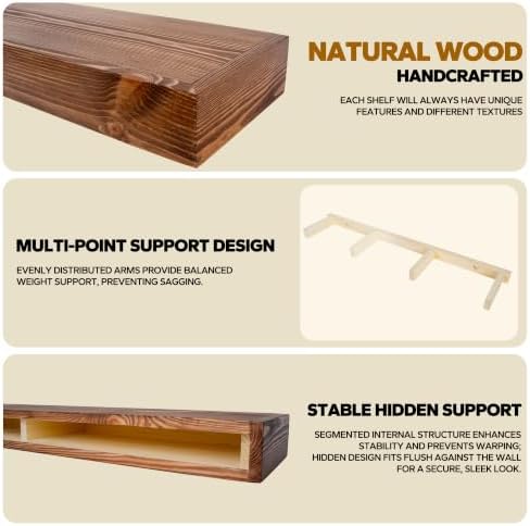 Floating Shelves 3 inch Thick for Wall Set of 2,Solid Pine Wood Wall Mount Shelf for Kitchen Living Room Bedroom Bathroom,8" D x 36" L x 3" H-Rustic Brown