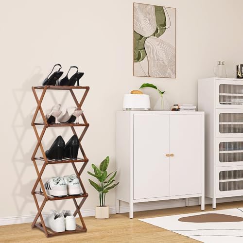 Bamboo Shoe Rack 5/6 Tier Foldable Shoe Rack for Entryway