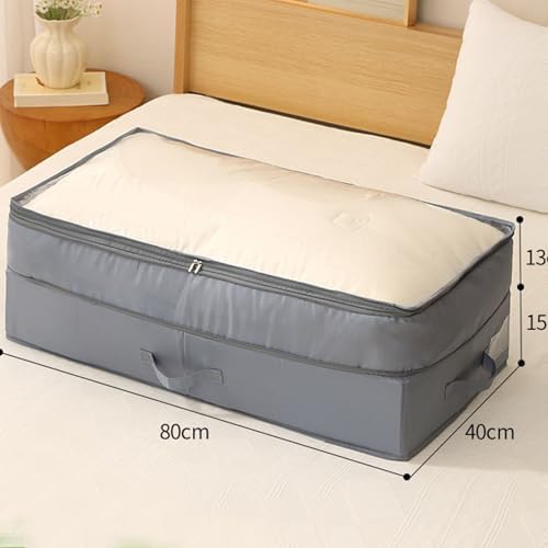 Foldable Underbed Storage Bag Compressible Flat Narrow Design with Transparent Cover for Clothes Blankets Bedding Storage (L Grey)