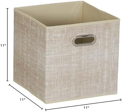 Household Essentials 6 Pack Fabric Storage Bins with Handle, Tan Mix