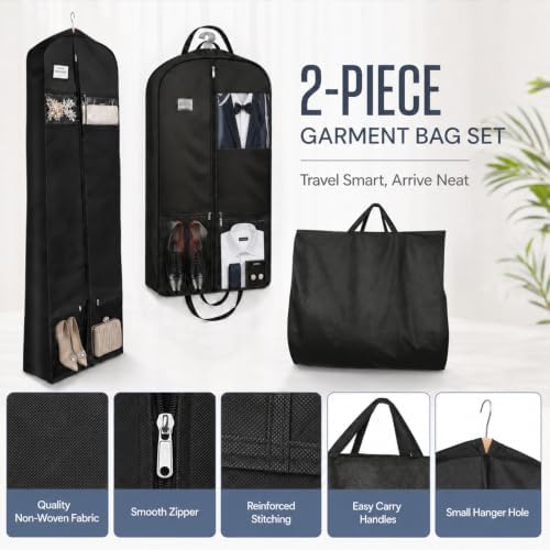 2PCS Wedding Dress Garment Bags for Travel 71"+43" Gown Dress Bag Hanging