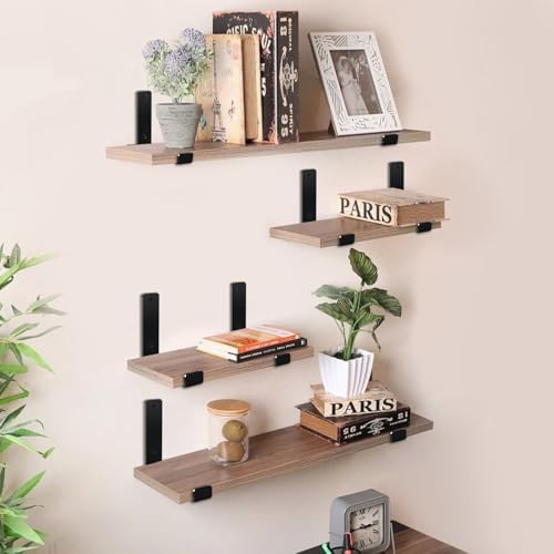 12 inch Shelf Brackets for DIY Floating Shelf, 1/5 inch Thick Heavy Duty Floating Shelf Bracket, Fit for Home, Kitchen, Bathroom, Garage, Living Room, 6-Pack Black, 11.25” x 6” x 1.5”