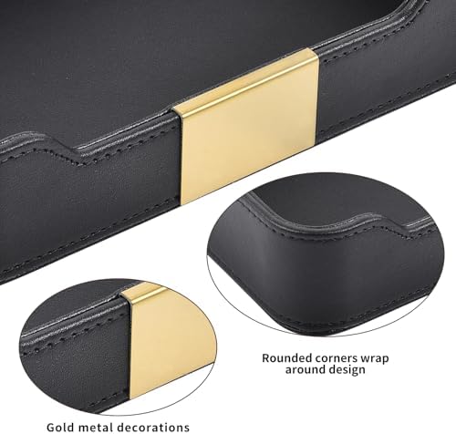 Luxury Leather Valet Tray Desktop Storage Organizer,Bedside Vanity Catchall Tray Nightstand Caddy Holder for Cosmetic,Jewelry,Watch,Keys,Phone,Wallet,Remote Controller,Pen,Black