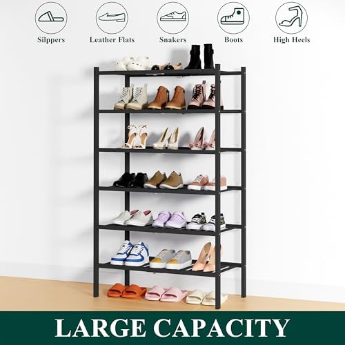 Smiry Bamboo Shoe Rack, 14 Vertical Slats, 6 Tier - 26.8" Wide, Black