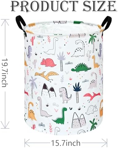 Collapsible Kids Laundry Basket Clothes Hamper, Foldable Storage Organizer Bin, Toy Clothes Storage with Handles for Boys Girls Bedroom, Room Decor Dinosaur