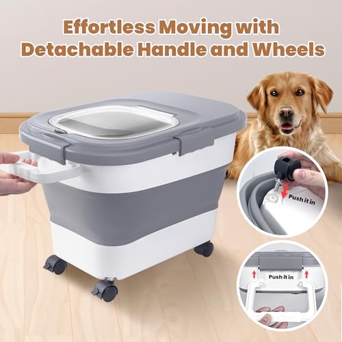 15-23Lbs Airtight Dog Food Storage Container,Collapsible Dog Food Container