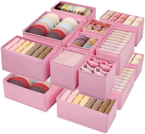 Drawer Clothing Organizer 16-Pack,Fabric Pink Underwear Dividers