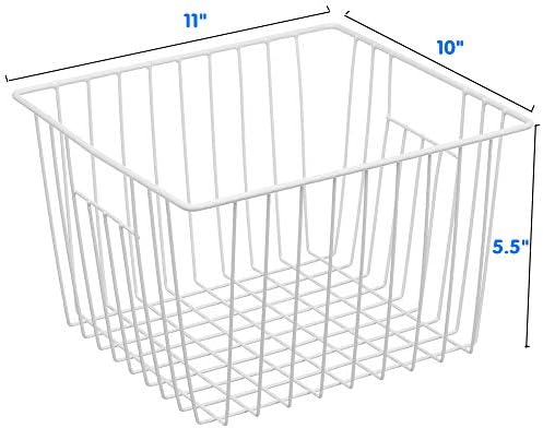 Freezer Wire Baskets, Kitchen Storage Organizer Bins for Chest and Upright Freezer, Refrigerator Dividers Containers with Handles - Pearl White (4)
