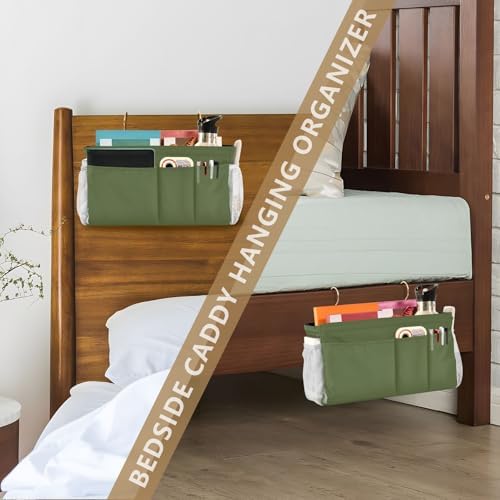 Dark Cyan Bedside Caddy Storage Bag Bedside Organizer for Headboards Bunk Beds Hanging Storage Organizer 6 Pockets with Hooks for Magazine Water Bottle Holder