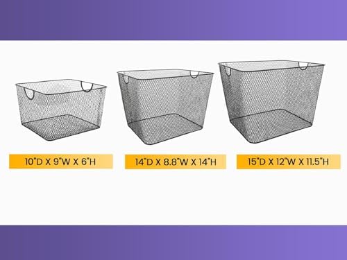 YBM HOME Kitchen Pantry Organizer Mesh Wire Storage Basket for Shelves, Pantry, and Cabinets, Multipurpose Steel Wire Basket for Organizing Office, Household, 14.5 x 9 x 7 in, Pack of 2