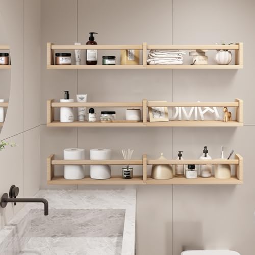 Fixwal Floating Nursery Book Shelves for Wall, 32in, Set of 3, Natural Wood | Solid wood shelves store kids' books, toys and clothing. Fits kids' room, playroom, nursery, living room, bedroom & bathroom.