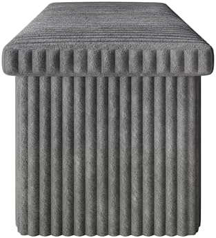 HOME DESIGN Florence 30" Upholstered Folding Storage Bench, Tufted Top, Space-Saving Storage, Gray Corduroy Fabric