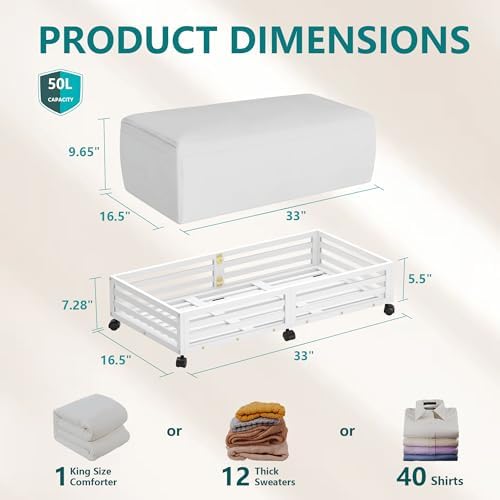 Bamboo Under Bed Storage with Wheels Rolling Underbed Drawer with Lids