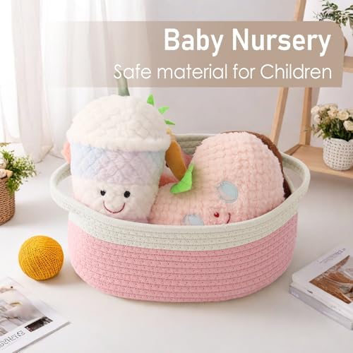 JMvicyroam Small Woven Basket, Empty Gift Basket, White&Pink/3 Pack