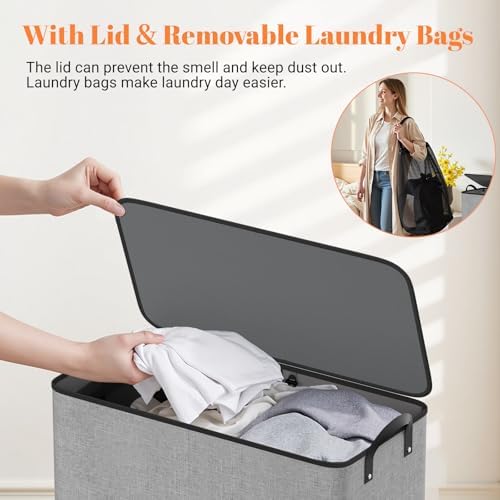 155L 2 Section Laundry Hamper with Lid, Laundry Basket, Gray