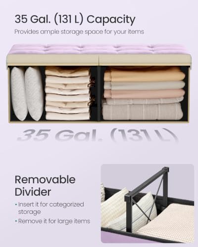 SONGMICS Foldable Storage Ottoman with Flipping Lid, 43.3 Inch Velvet Bench