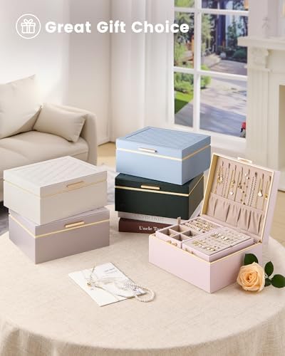 Lolalet Jewelry Box for Women Girls, 2 Layer Jewelry Organizer -Champagne