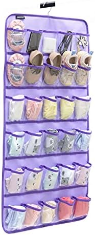 Hanging Baby Shoes Organizer Baby Headband Holder Closet Organizer for Baby Bow Socks Underwear with 30 Clear Pockets (PURPLE)