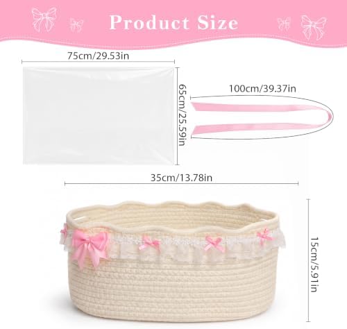 Gift Basket Empty with Gift Bag and Ribbon to Fill, Empty Woven Storage Basket for Gifts Cotton Rope with Handle Cute Baby Gift Baskets for Baby Showers, Easter, Birthdays and Toy Storage