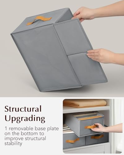 Homsorout Clothes Organizers and Storage - 4/5/7 Grids Fabric Jeans Organizer with Handles, Foldable Closet Organizers Dividers, Wardrobe organizer for Pant, Sweater, T-shirt, Scarf, 6 Pack, Pale Grey