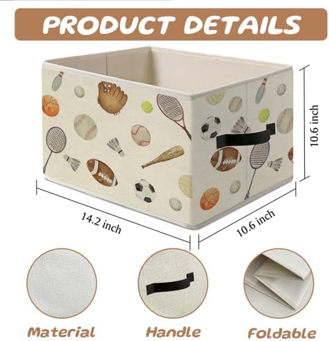 Sports Nursery Storage Bins with Handles,Kids Playroom Decor