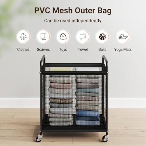 ELYKEN Laundry Hamper 2 Section, 100L Rolling Laundry Sorter with Wheels