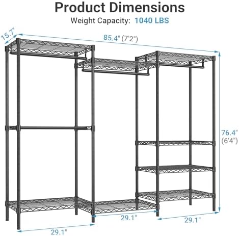 VIPEK V5 Plus Heavy Duty Clothes Rack, Large Modular Closet System, Black