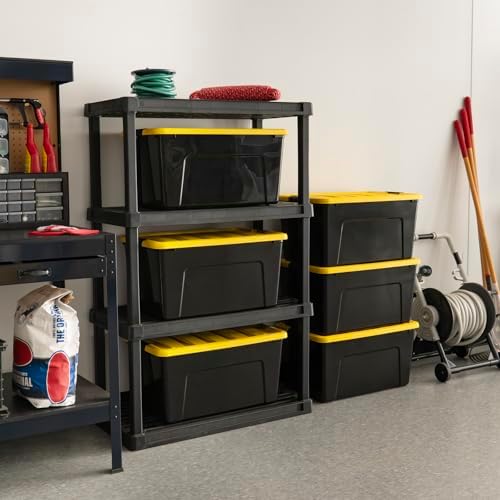 IRIS USA 6-Pack 72 Quart Storage Bins with Lids, Black/Yellow