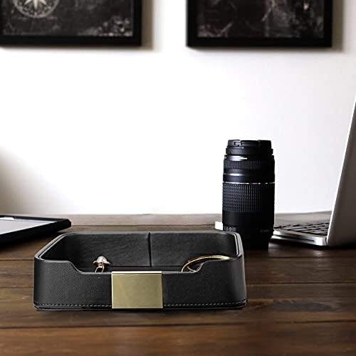 SANZIE Leather Tray Organizer, Valet Tray Key Bowl (Metal Gilded, Black)