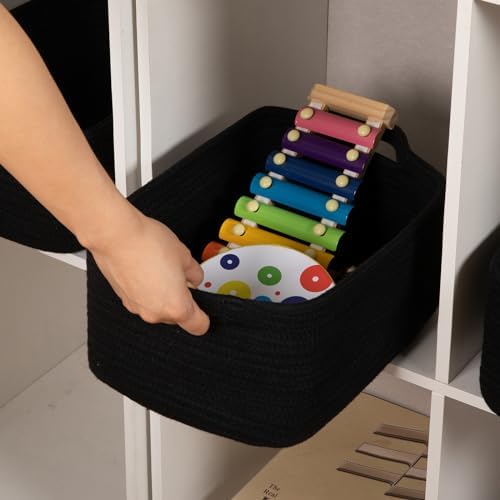 OIAHOMY 3 Pack Storage Baskets for Shelves Cotton Rope Storage Bins Black