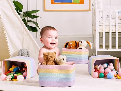 Rainbow Rope Basket for Shelves Storage Bins for Toys 4 Pack