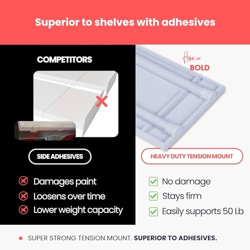 Home in Bold Tension Rod Shelving Expandable Closet Tension Shelf Storage Rack - No Drill Cabinet Tension Rod Shelf for Closet No-Slip | Shelves for Cabinet (NO Screw Installation)