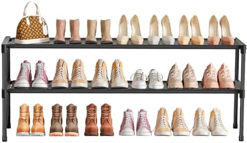 LUKYTOWER Extra Long Shoe Rack 2 Tier Wide Shoe Storage Organizer